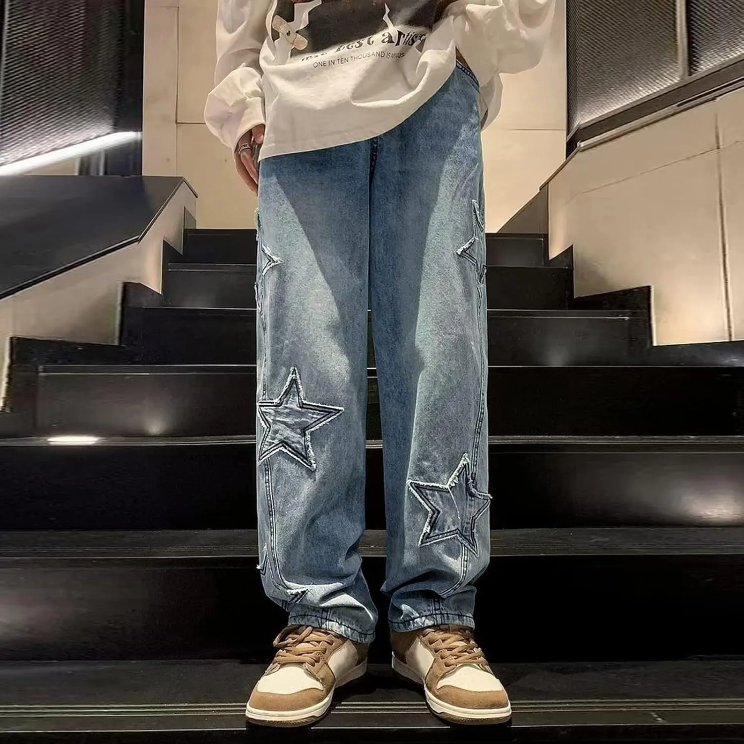 Ripped Jeans Men Skinny Classic Comfort Flex Retro Jeans Pants Lightweight Elastic Waist Denim Trousers