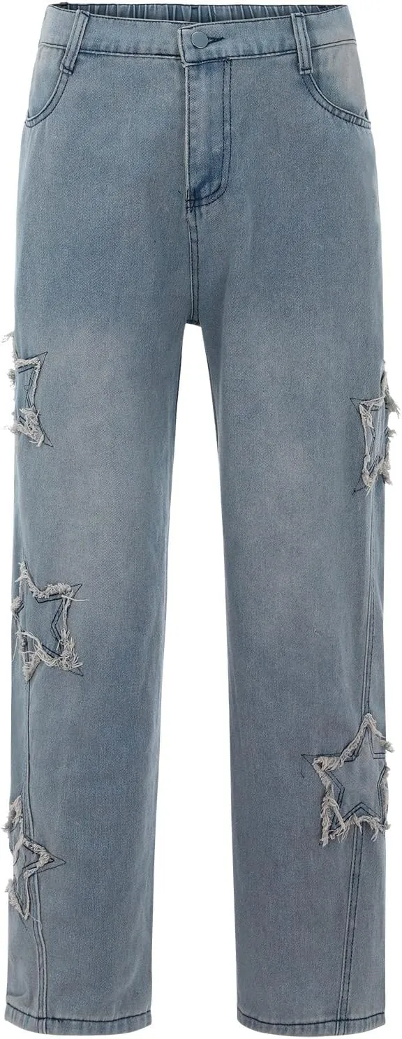 Ripped Jeans Men Skinny Classic Comfort Flex Retro Jeans Pants Lightweight Elastic Waist Denim Trousers