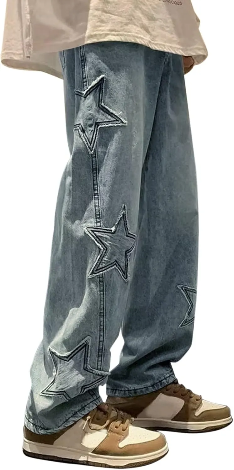 Ripped Jeans Men Skinny Classic Comfort Flex Retro Jeans Pants Lightweight Elastic Waist Denim Trousers