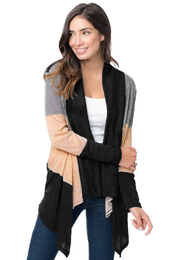 Shawl Neck Colorblock Long Sleeve Cardigan