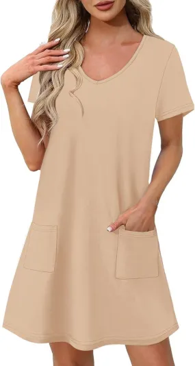 Summer Dresses for Women Loose Casual Short Sleeve Sundresses Hawaiian T Shirt Dress Beach Dress with Pockets