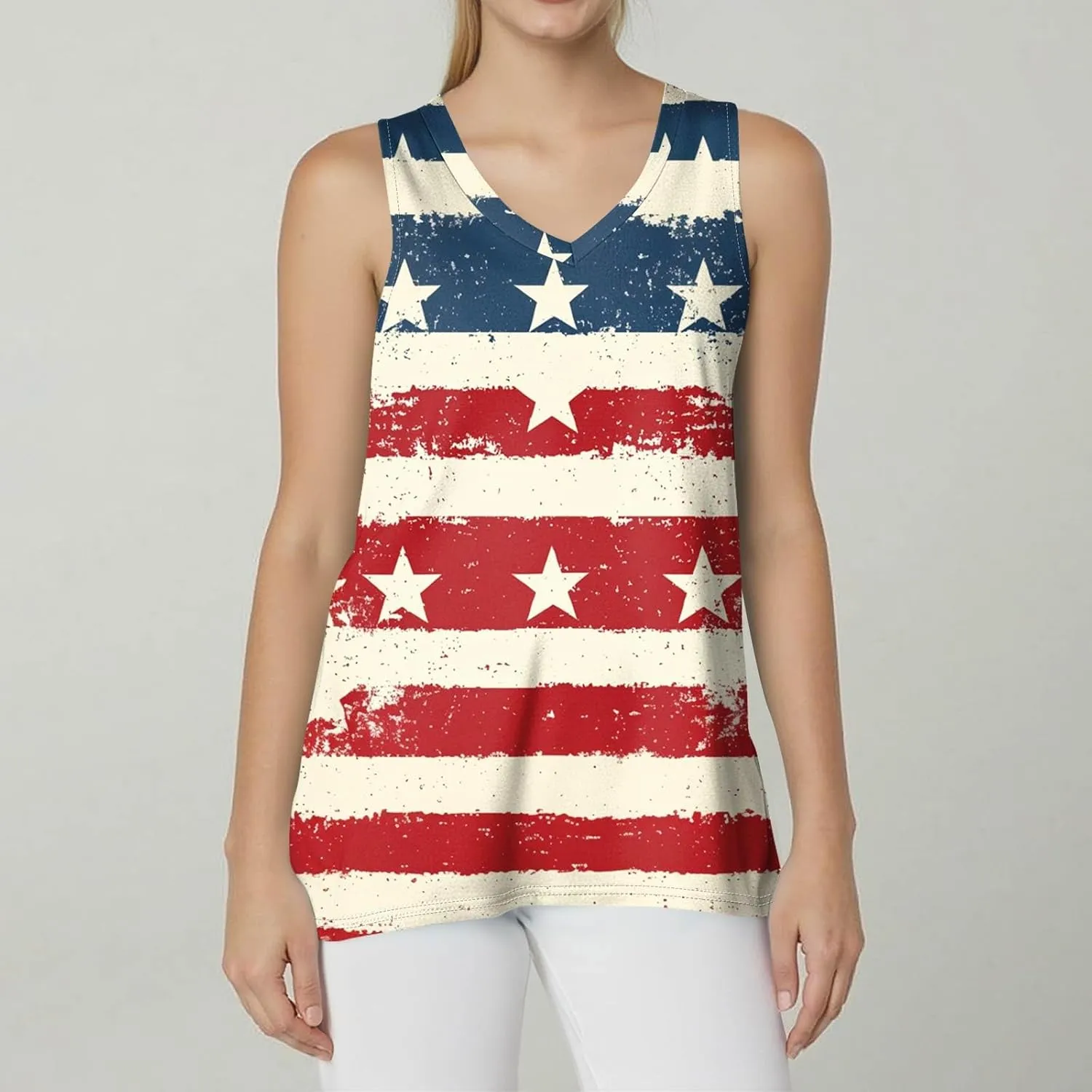 Tank Top for Women Summer V Neck T Shirts Loose Fit Sleeveless Cute Tanks Tees 4Th of July Outfits USA Comfy Clothes