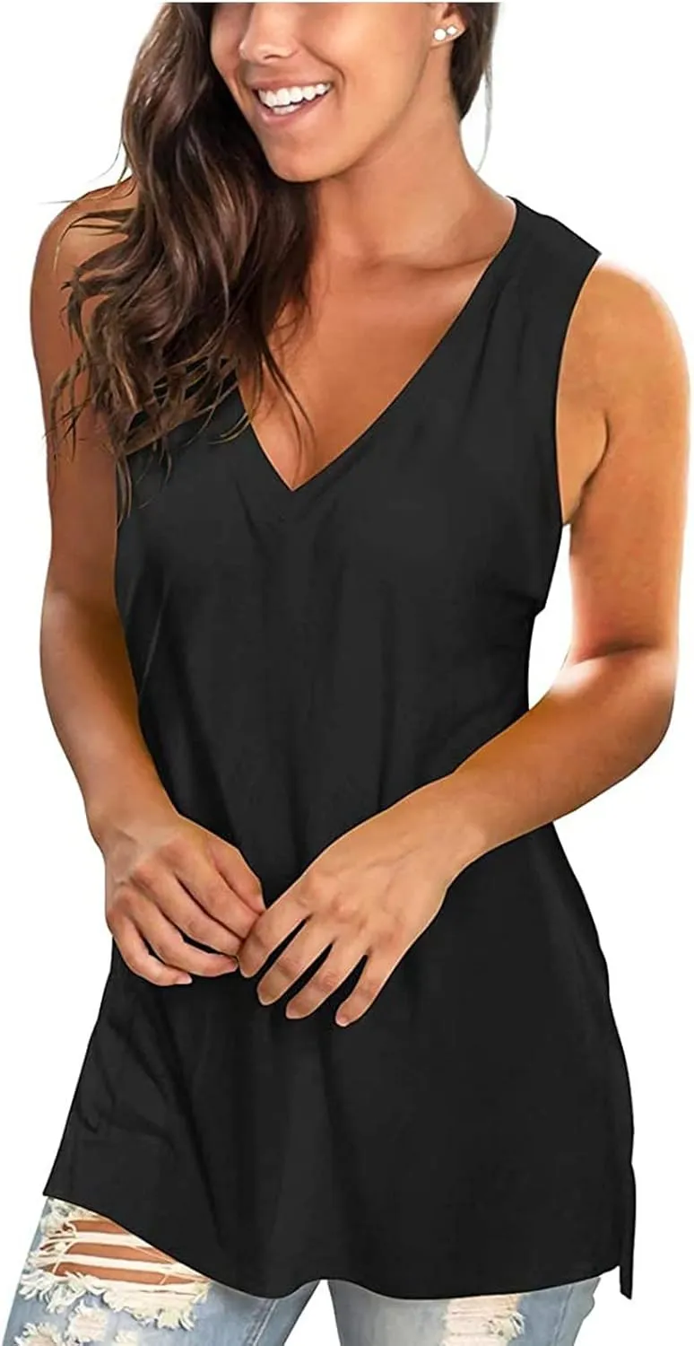 Tank Top for Women Summer V Neck T Shirts Loose Fit Sleeveless Cute Tanks Tees 4Th of July Outfits USA Comfy Clothes