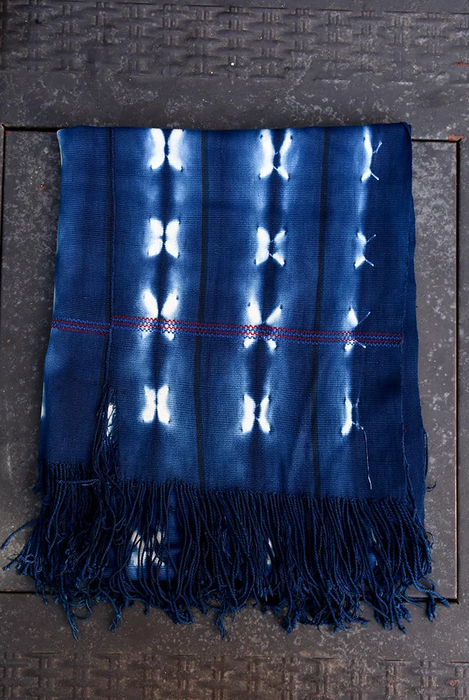 Tie Dyed Indigo Textile Scarf Shawl, Vintage African Mudcloth Cotton Fabric