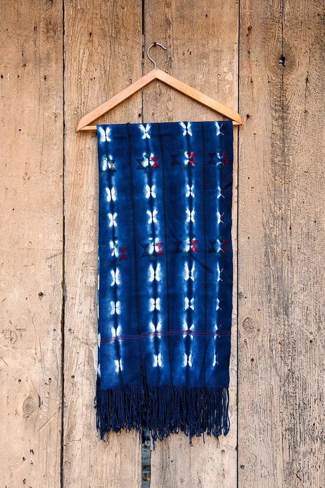 Tie Dyed Indigo Textile Scarf Shawl, Vintage African Mudcloth Cotton Fabric