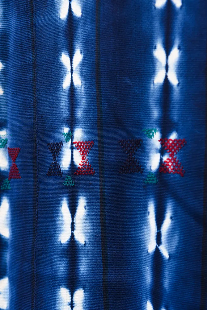 Tie Dyed Indigo Textile Scarf Shawl, Vintage African Mudcloth Cotton Fabric