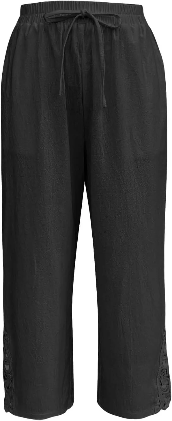 Women Casual Lightweight Drawstring Elastic Waist Pants with Pockets High Waist Straight Leg Beach Trousers 2025
