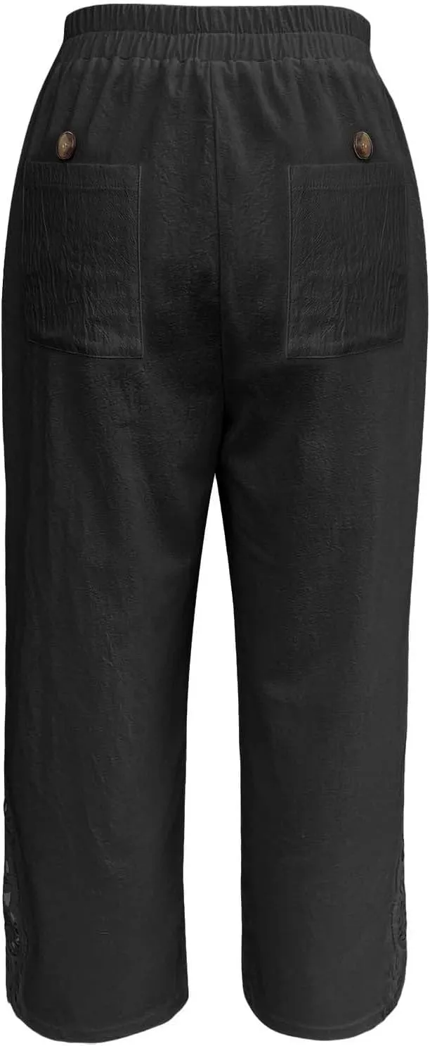 Women Casual Lightweight Drawstring Elastic Waist Pants with Pockets High Waist Straight Leg Beach Trousers 2025