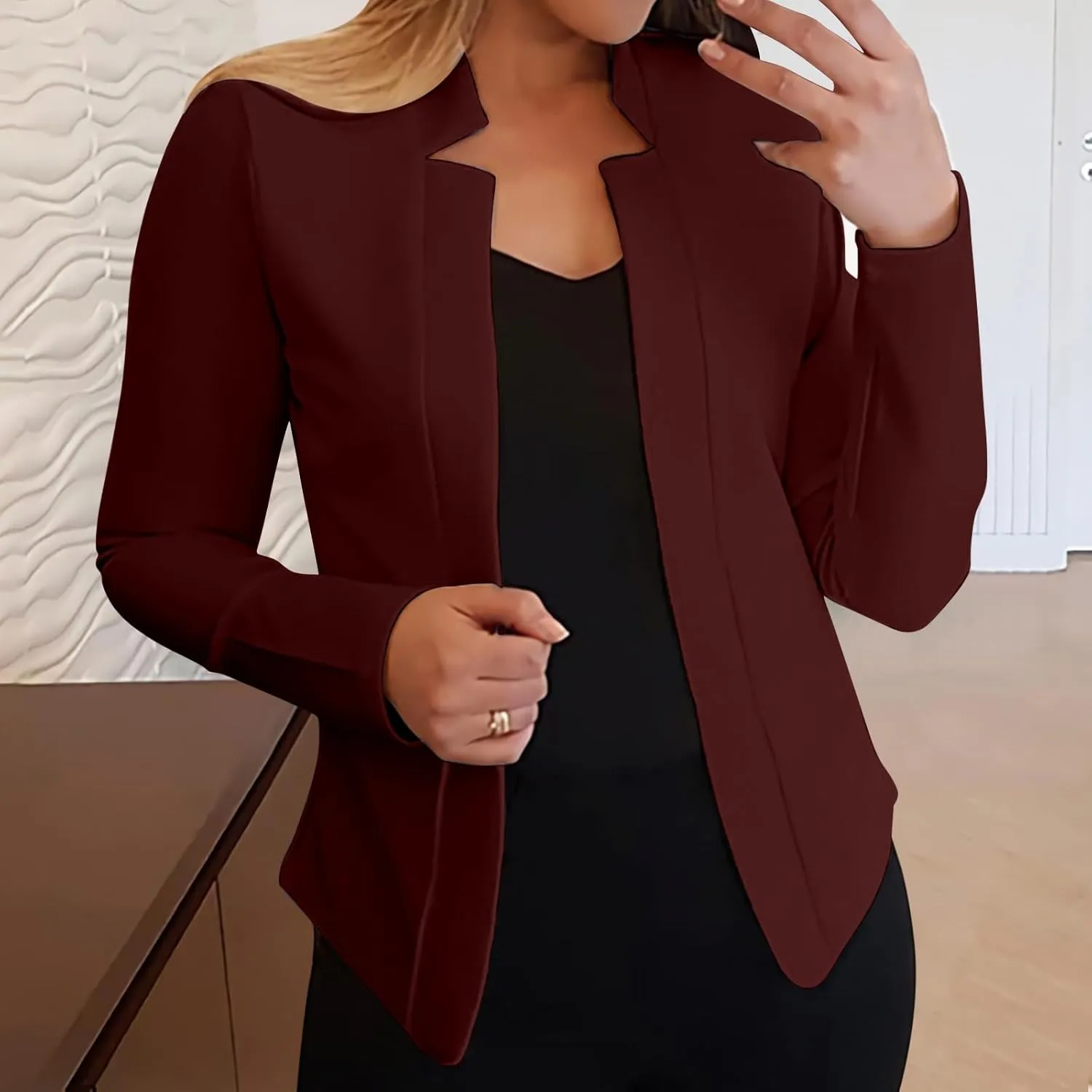 Womens Blazers for Work Casual Work Women Jacket Open Front Wool Fashion Cardigan Loose Fit With Pockets Blazer
