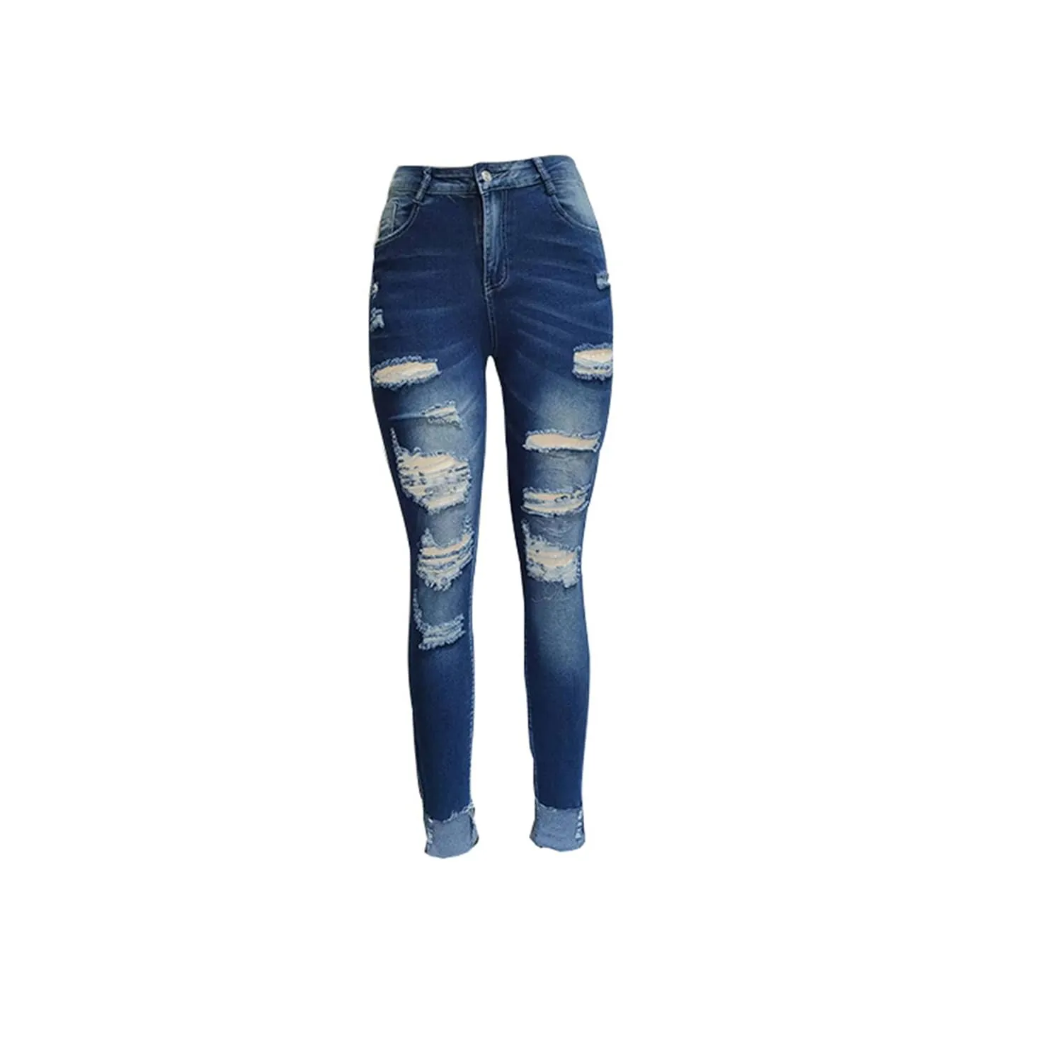 Women's Butt Lift Ripped Denim Skinny Jeans Cute Distressed Jeans Stretch Skinny Comfy Jeans with Hole (Large,Blue 1)