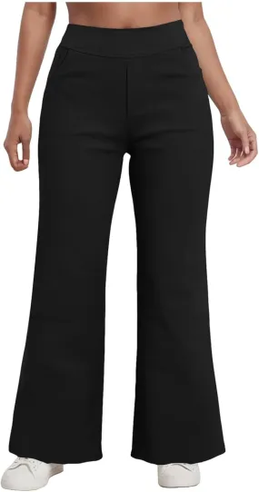 Womens Linen Wide Leg Pants Women High Waist Casual Elastic Waist Plaid Gingham Wide Leg Capri Palazzo Pants