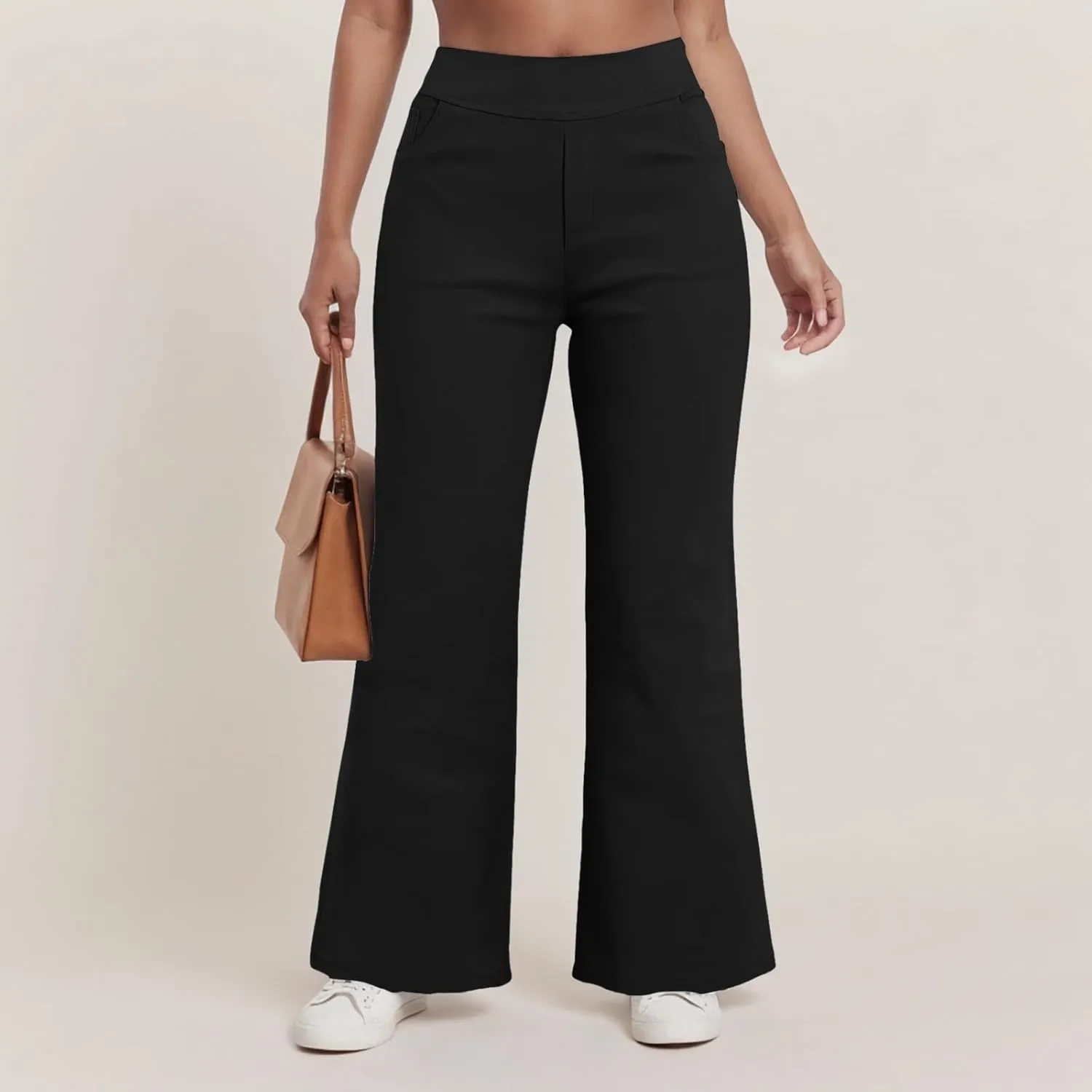 Womens Linen Wide Leg Pants Women High Waist Casual Elastic Waist Plaid Gingham Wide Leg Capri Palazzo Pants