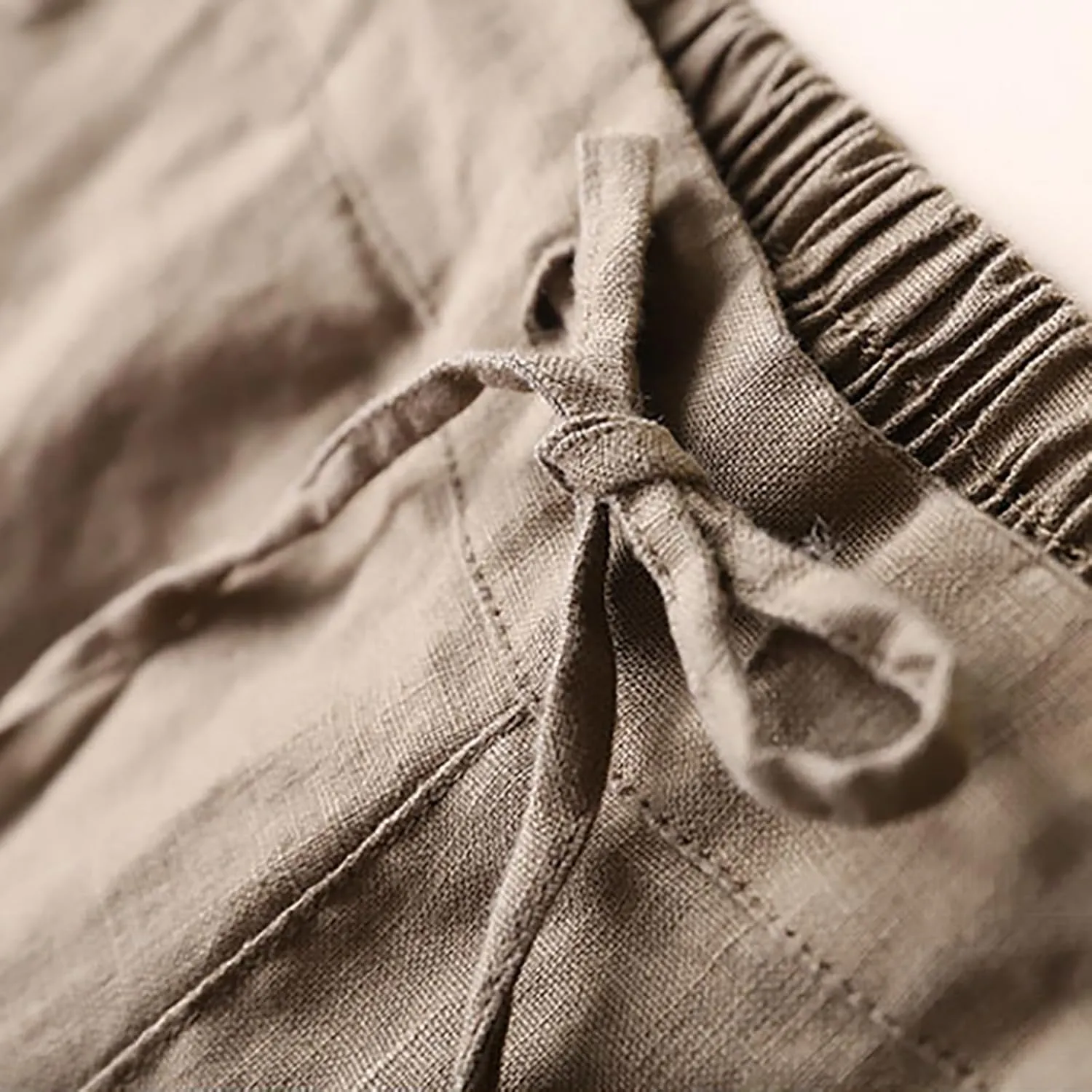 Womens Plus Size Linen Pants Wide Leg Capri Drawstring Elastic Trousers High Elastic Waist Flowy Pants with Pockets