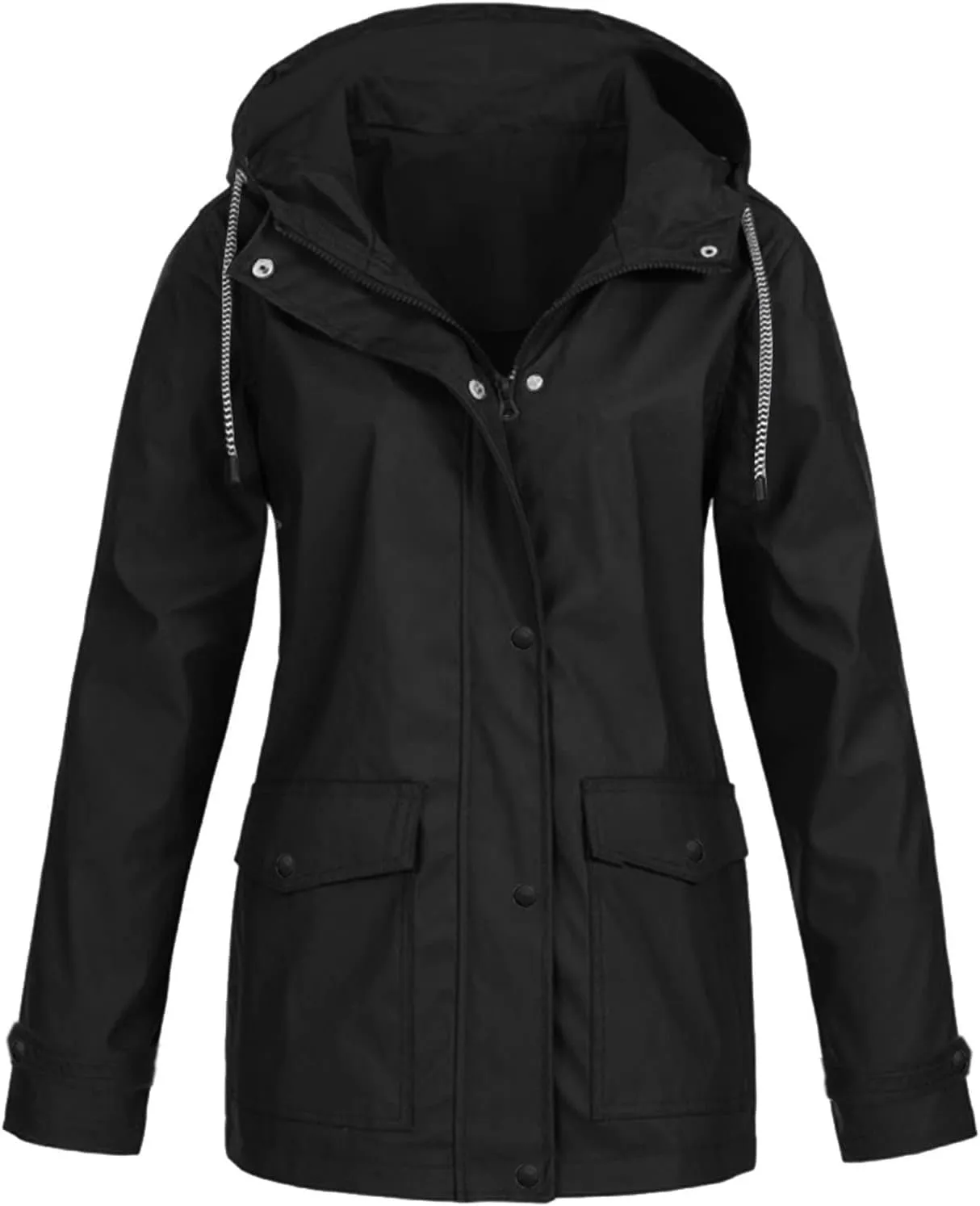 Womens Rain Jacket Lightweight Waterproof Rain Coats,Plus Size Packable Long Outdoor Windbreaker Hooded Drawstring Outwear