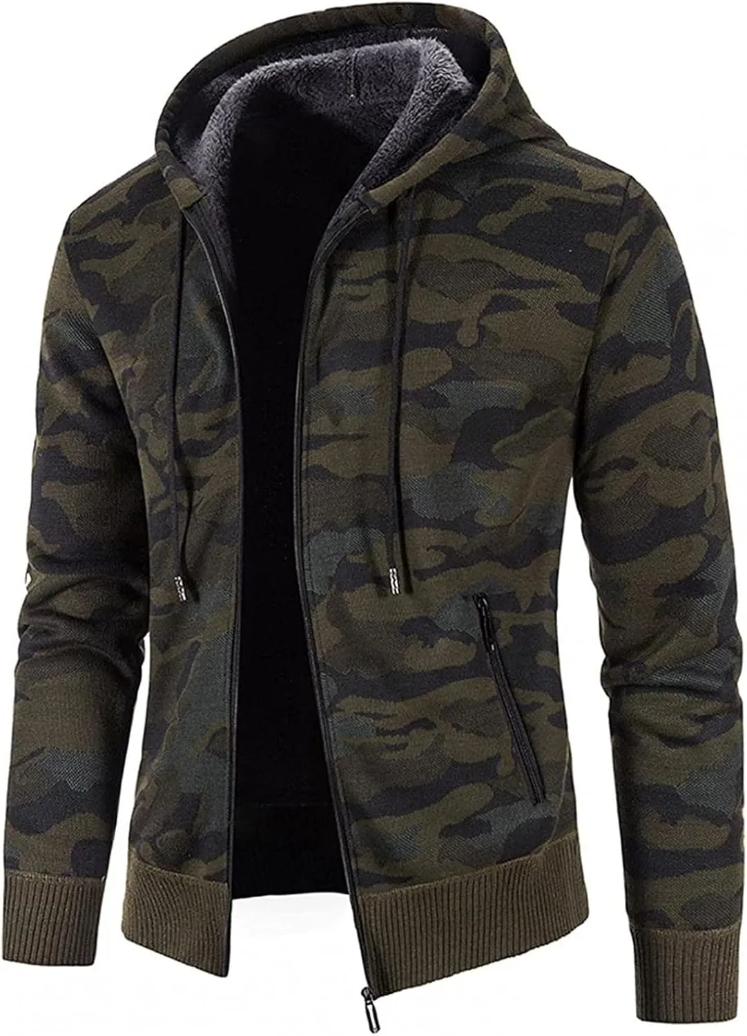 XIAXOGOOL Cardigan Sweater For Men,Men's Full Zip Print Cardigan Hoodie Fleece Lined Long Sleeve Slim Fit Winter Coat