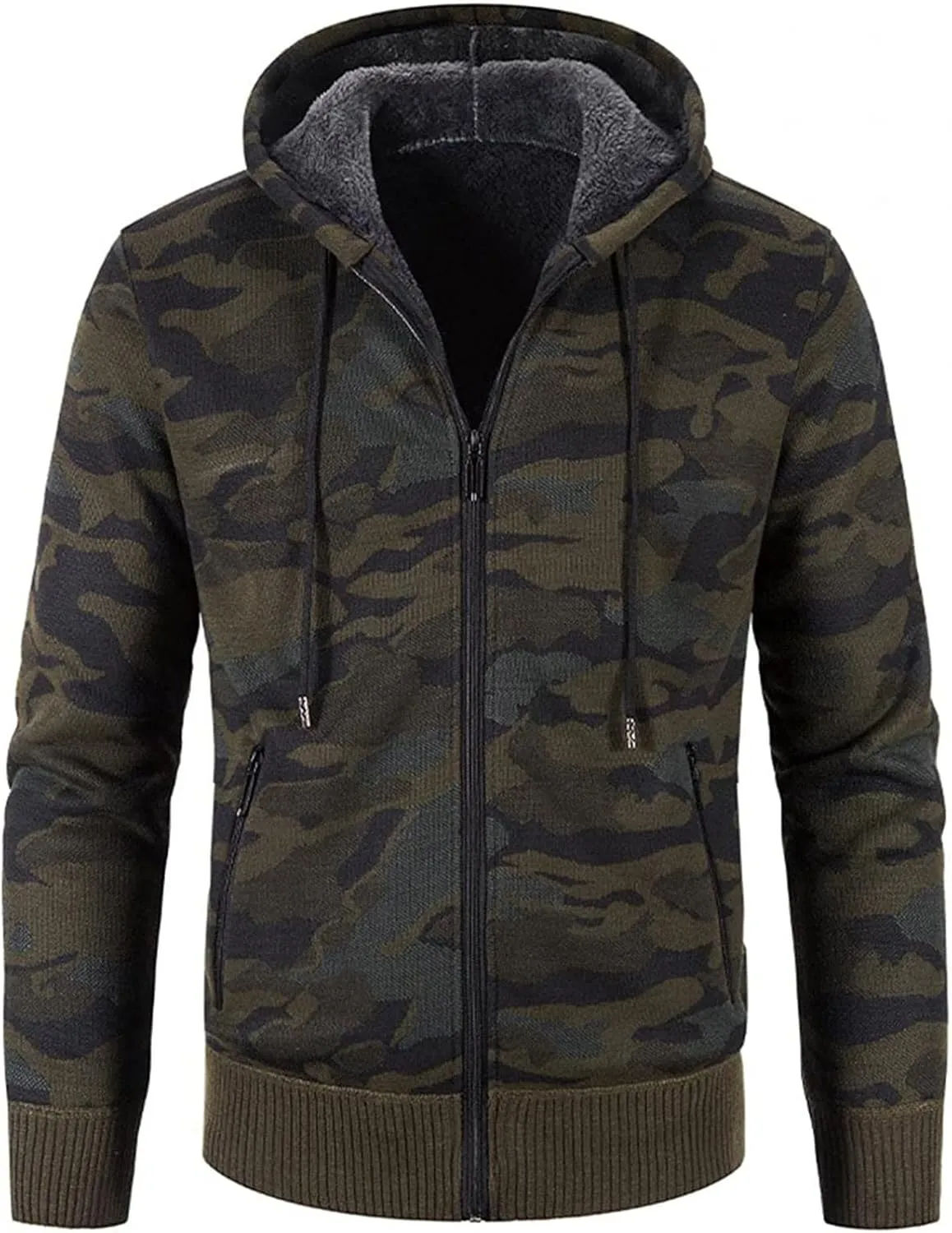 XIAXOGOOL Cardigan Sweater For Men,Men's Full Zip Print Cardigan Hoodie Fleece Lined Long Sleeve Slim Fit Winter Coat